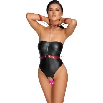 Cottelli Collection Bondage Strapless Crotchless String Body with Collar & Cuffs 2643499 Black S