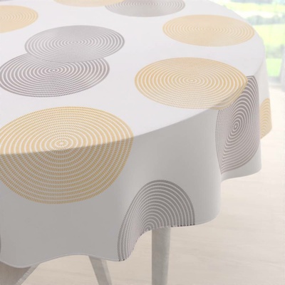 Biante Sametový kulatý ubrus Tamara TMR-023 Žluté a šedé designové kruhy na smetanovém 100 cm