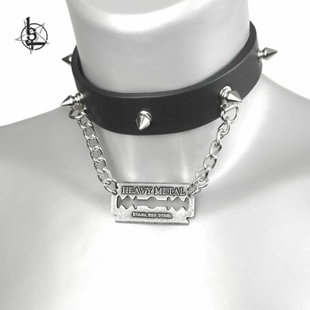 Image 1 of Leather & steel fashion Колие/чокър Razor blade - LSF9 64