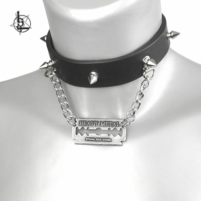 Leather & steel fashion Колие/чокър Razor blade - LSF9 64