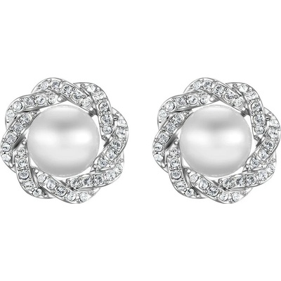 CRYSTalp Luxusní náušnice s krystaly a perlou Rich pearl 42310.R