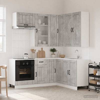 vidaXL Кухненски единица LUCCA 8 pcs Бетонно сиво Инженерна дървесина (3438404)