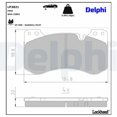 Sada brzdových platničiek, vždy 4 kusy v sade DELPHI LP3821