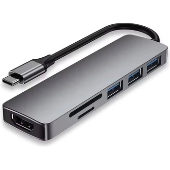 DeTech Докинг станция DeTech, 6в1 USB3.1 Type-C-USB3.0*3+4K, HDMI 4K 30Hz, SD/TF Card, Сив - 17851 (17851)