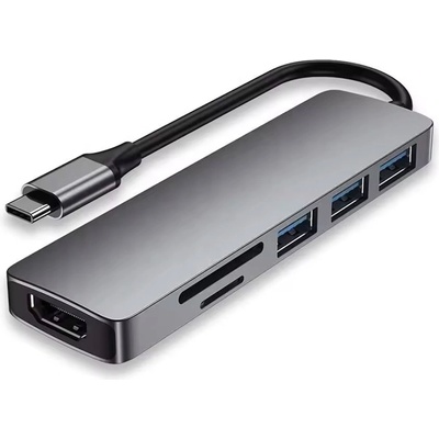 DeTech Докинг станция DeTech, 6в1 USB3.1 Type-C-USB3.0*3+4K, HDMI 4K 30Hz, SD/TF Card, Сив - 17851 (17851)