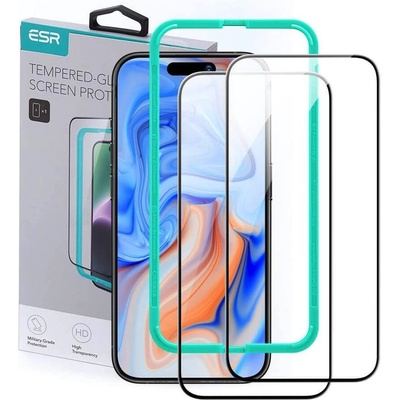 ESR 3D Full Cover Tempered Glass 2 Pack - 2 броя калени стъклени защитни покрития за дисплея на iPhone 15 Pro Max (черен-прозрачен)