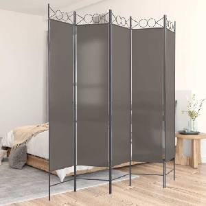 vidaXL Параван за стая, 5 панела, антрацит, 200x220 cм, текстил (350172)