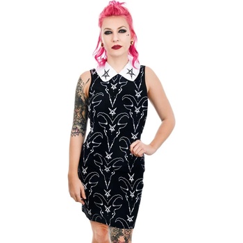 Image 1 of TOO FAST дамска рокля too fast - satanic goat head & pentagram wednesday addams collar - wdcor-goat
