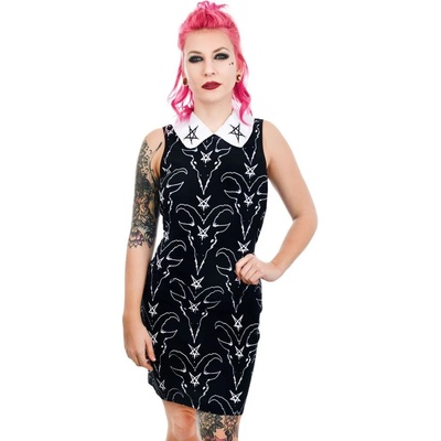 TOO FAST дамска рокля too fast - satanic goat head & pentagram wednesday addams collar - wdcor-goat