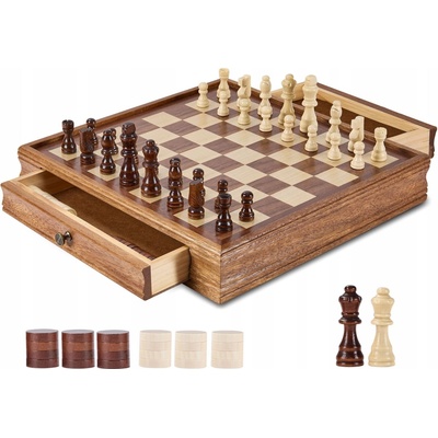 VEVOR Magnetické dřevěné šachy 380x380x25MM Barva Ořech 1,2KG