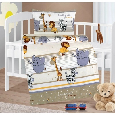 Bellatex Dětské krepové povlečení do postýlky Agáta Safari béžová 90 x 135 cm 45 x 60 cm