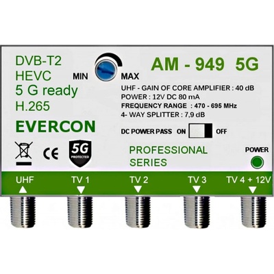 Evercon HEVC anténní zesilovač pro 4 TV AM-949 5G – Zboží Živě
