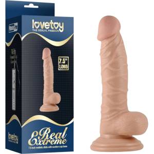 Lovetoy Real Extreme - дилдо с тестиси и вендуза за G-точка - 19 см (телесен)