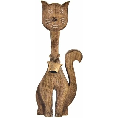 INDECOR Kočka se zvonečkem 19 x 4 x 49 cm, mangové dřevo INDECOR X13097