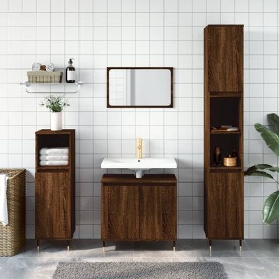 vidaXL Комплект мебели за баня от 3 части, кафяв дъб, инженерно дърво (3190274)