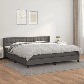 vidaXL Боксспринг легло с матрак, сиво, 200x200 см, изкуствена кожа (3130803)