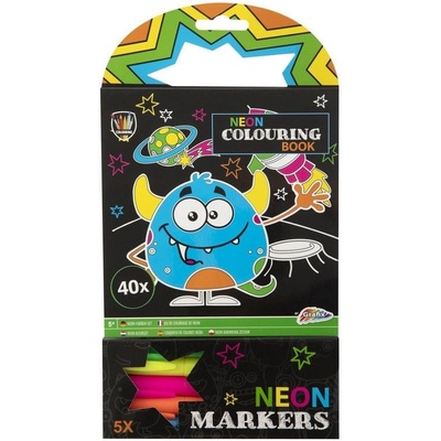 Moxy Книжка за оцветяване Чудовища, неон, с 5 маркера, 40 ли (6605330045)
