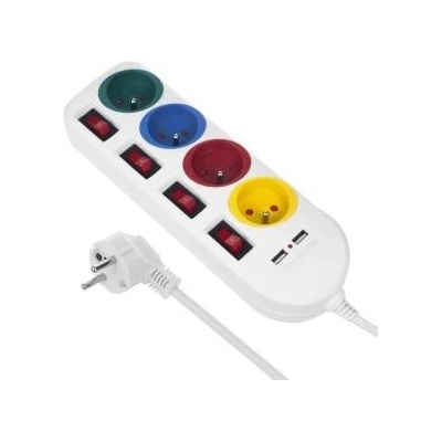 Maclean power strip, backloader 4 sockets + 2xUSB, with connectors, 250VAC/10A, 2.1A 5V, 1.5m, white, MCE229 W