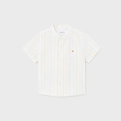 MAYORAL Раирана риза къс ръкав с полу яка ленена за бебе момче Mayoral