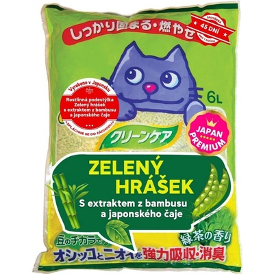 Japan Premium Rostlinná podestýlka Zelený hrášek s extraktem z bambusu a japonského čaje, 6 l