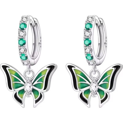 GRACE Silver Jewellery Stříbrné náušnice Motýl v zeleno-černém designu E-OTE4219-GN/385 Zelená