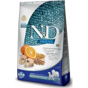 N&D Ocean Adult Medium & Maxi cod, spelled oats & orange 12 kg