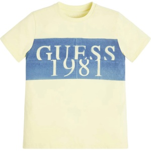 GUESS Тениска с къс ръкав в цвят лайм за момче с цветен надпис Guess
