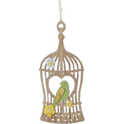Dřevěný závěs, ptáček v kleci, přírodní, zelená, 150x300mm – Zboží Dáma