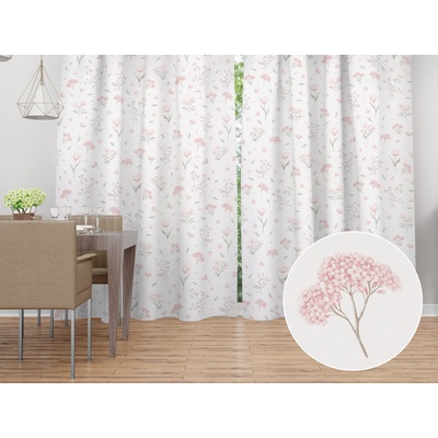Biante Bavlněný závěs Sandra SA-741 Růžové jarní květy na bílém 150x230 cm
