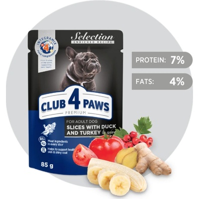 Сlub 4 Paws Premium Adult small breeds Slices duck and turkey in gravy 85 g