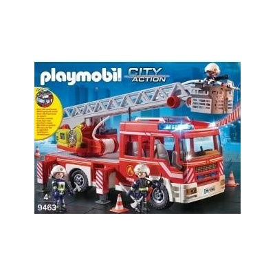 Playmobil 9463 City Action Feuerwehr-Leiterfahrzeug (rot/silber, Mit Licht und Sound)