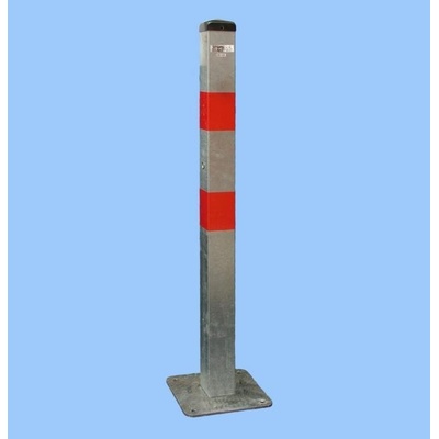 Parkovací sloupek BASIC – ocel, stříbrno-červená, 800 mm, pevný s deskou
