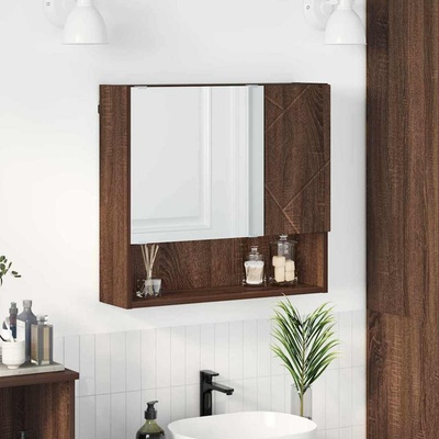 vidaXL Шкаф с огледало Кафяв дъб 59 x 17 x 55 см Инженерно дърво (883371)