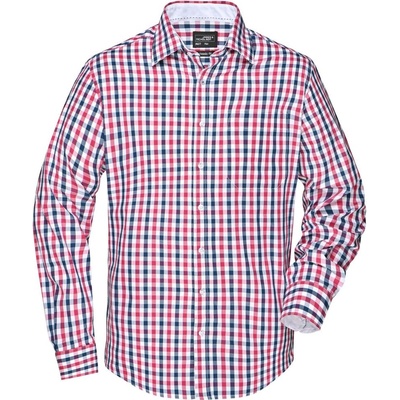 James & Nicholson Pánska kockovaná košeľa JN617 Tmavě modrá / červená / tmavě modrá / bílá