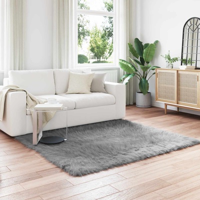 vidaXL Изкуствена овча килим TAFALLA Сиво 120 x 120 cm Полиестер (42021531)