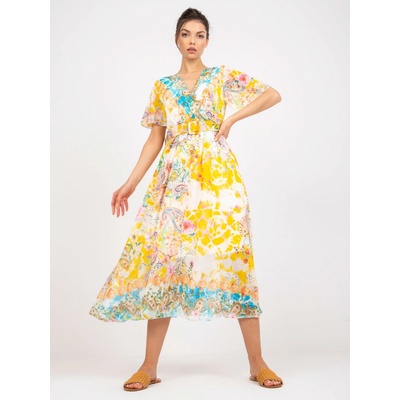 Ľahké midišaty s opaskom -DHJ-SK-15967-1.01P yellow