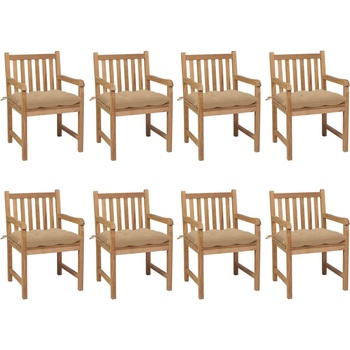 vidaXL Градински столове 8 бр с бежови възглавници тиково дърво масив (3073076)