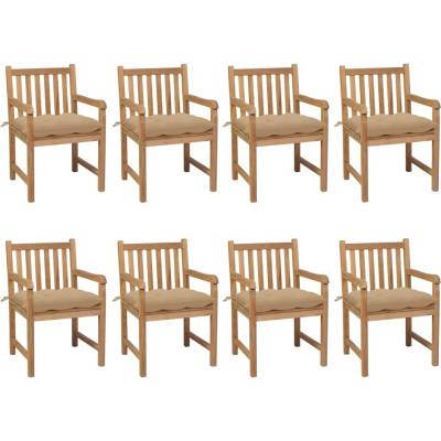 vidaXL Градински столове 8 бр с бежови възглавници тиково дърво масив (3073076)