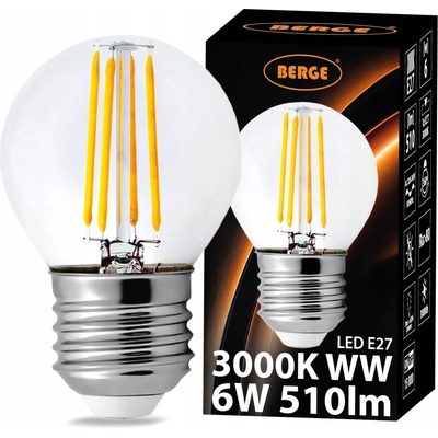 Berge LED žiarovka E27 G45 6W 510Lm vlákno teplá biela