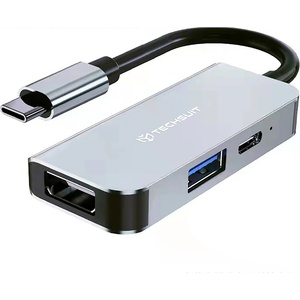 Techsuit - Докинг станция TurboChargeX 3 в 1 (H4) - Type-C към Type-C, USB, HDMI, 4K@30Hz, PD87W - Сив (KF2350784)