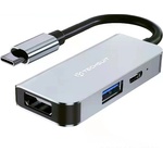 Techsuit - Докинг станция TurboChargeX 3 в 1 (H4) - Type-C към Type-C, USB, HDMI, 4K@30Hz, PD87W - Сив