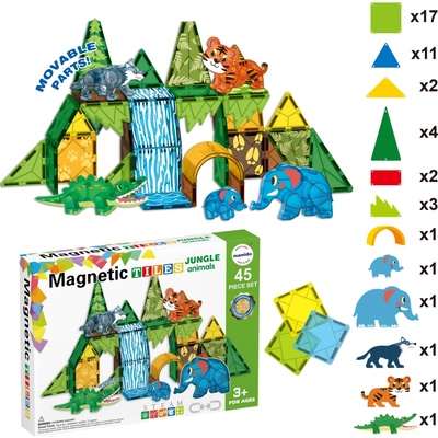 Mamido Magnetická stavebnica džungle zvieratká 45 ks MT1442
