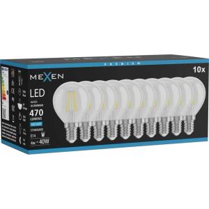 Mexen Vintis 10x LED филамент крушка E14, G45, 4W, Студена - 6500K, 470 lm, прозрачна (L156-E14-0465-00x10)