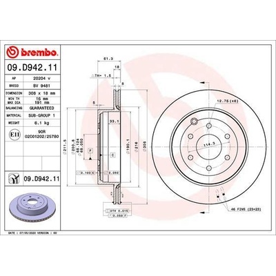 BREMBO Brzdový kotúč vnutorne chladene Ø308mm 09.D942.11