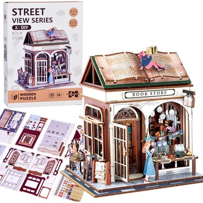JOKO Drevené 3D Puzzle Kníhkupectvo s LED svetlom 148ks