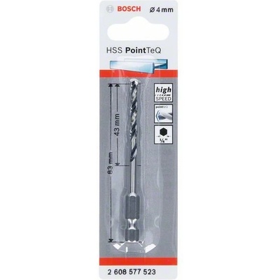 Свредло за метал BOSCH HSS PointTeQ HEX с 6-гранна опашка; 4, 0 мм 2608577523 (2608577523)