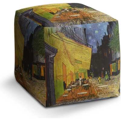 Sablio Taburet Cube Terasa kaviarne v noci - Vincent van Gogh: 40x40x40 cm