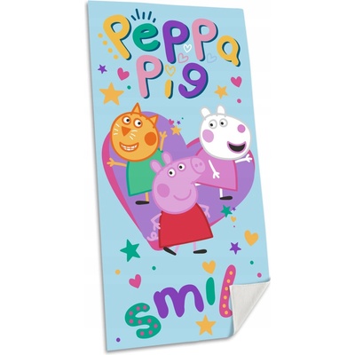 CurePink Osuška Peppa Pig Prasátko Pepa Úsměv 70 x 140 cm
