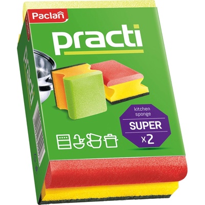PACLAN Kuchynská špongia Practi super - 2ks (farebné)
