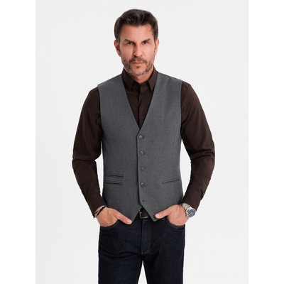Ombre Clothing Мъжка сива костюмена жилетка с класически детайли и подплата Ombre Clothing | Siv | МЪЖЕ | L